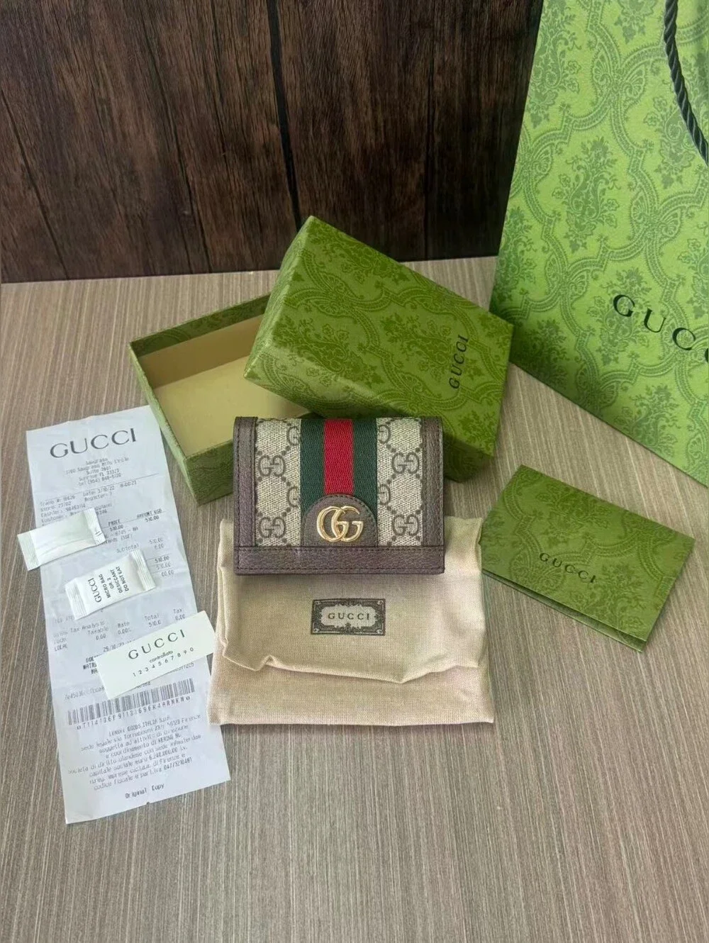 Gucci GG Supreme Canvas Mini Wallet with Web Stripe